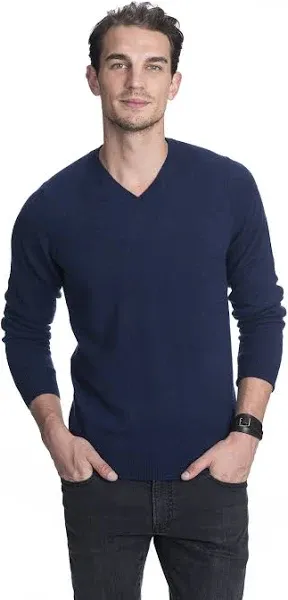 State Cashmere Men's Essential V-Neck Long Sleeve Pullover Sweater