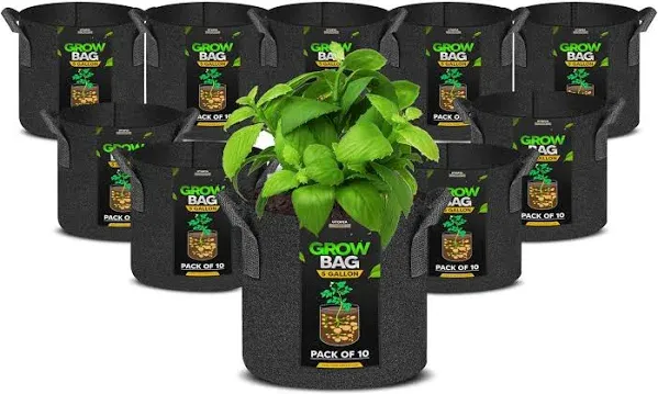 Utopia Home 10 Pack 20 Gallon Grow Bags, 300G Thickened Nonwoven Plant Fabric Pots for Outdoor, Grow Pots, Garden Plant Bags, Aeration Fabric Planter Bags for Fruits, Vegetables and Flowers