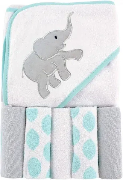 Luvable Friends Baby Hooded Towel with 5 Washcloths (Ikat Elephant)