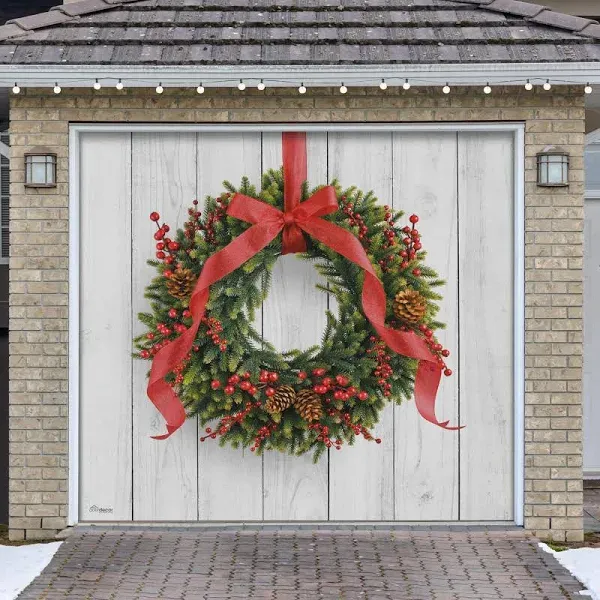 7' x 8' Charming Christmas Wreath Garage Door Banner - Heartwarming Holiday Outdoor Décor