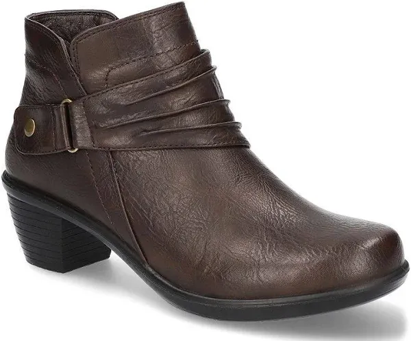 EASY STREET Womens Brown Ruched Damita Round Toe Block Heel Zip-Up Booties 10 M