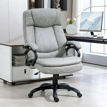 HOMCOM Massage Executive Office Chair with 6 Vibration Points Microfibre Heated Computer Desk Chair with Adjustable Height