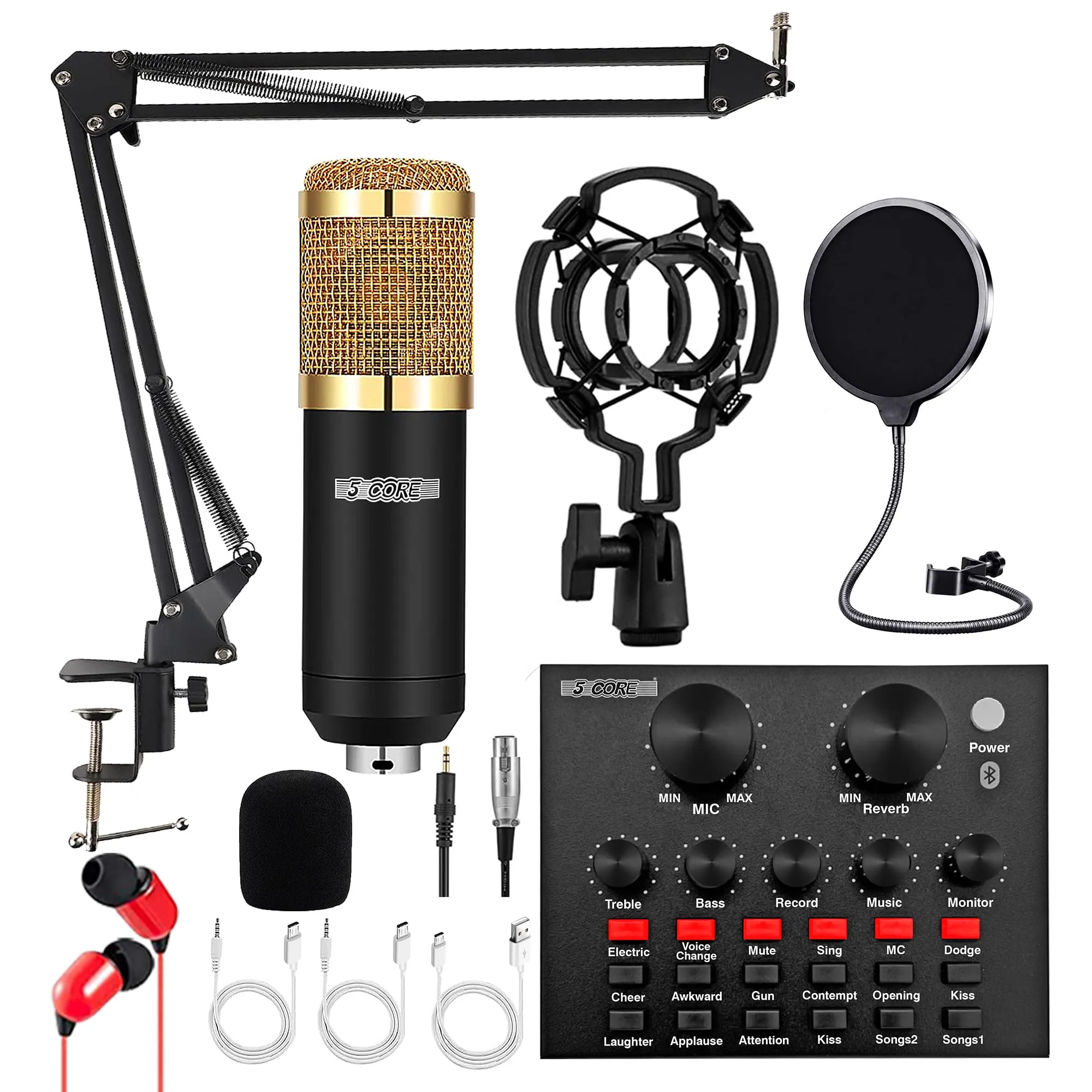 5Core Recording Microphone Podcast Bundle  Professional Condenser Cardioid Mic Kit  w Boom Arm