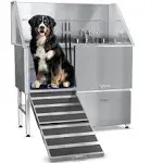 Kanis Professional Stainless Steel Dog Bathing Station - Dog Grooming Tub w/Ramp, Storage Drawer, Floor Grate & Faucet/Dog Bathtub for Large, Medium