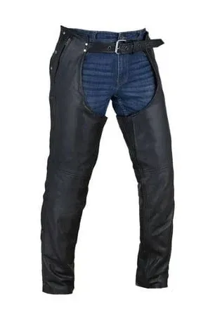 Dream Apparel Leather Motorcycle Chaps with Zip Out Liner and Four Pockets