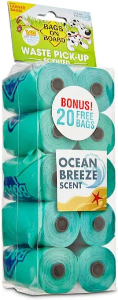 Bags on Board Waste Pick-up Ocean Breeze Scented Refill Bags Blue 140 Count