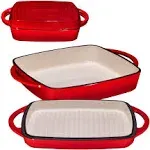 2-in-1 Enameled Cast Iron Dutch Oven Baking Pan with Griddle Lid and Dual Han...