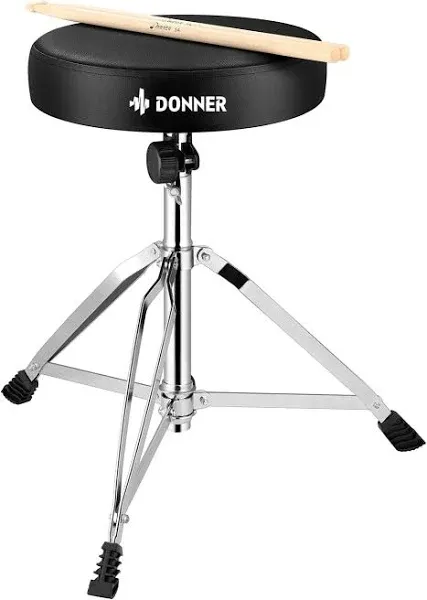 Donner Drum Throne Set, Padded Seat Height Adjustable Drum Stools, 5A Drumsticks Included, Multiple Iterations, Trusted Choice for Drummers