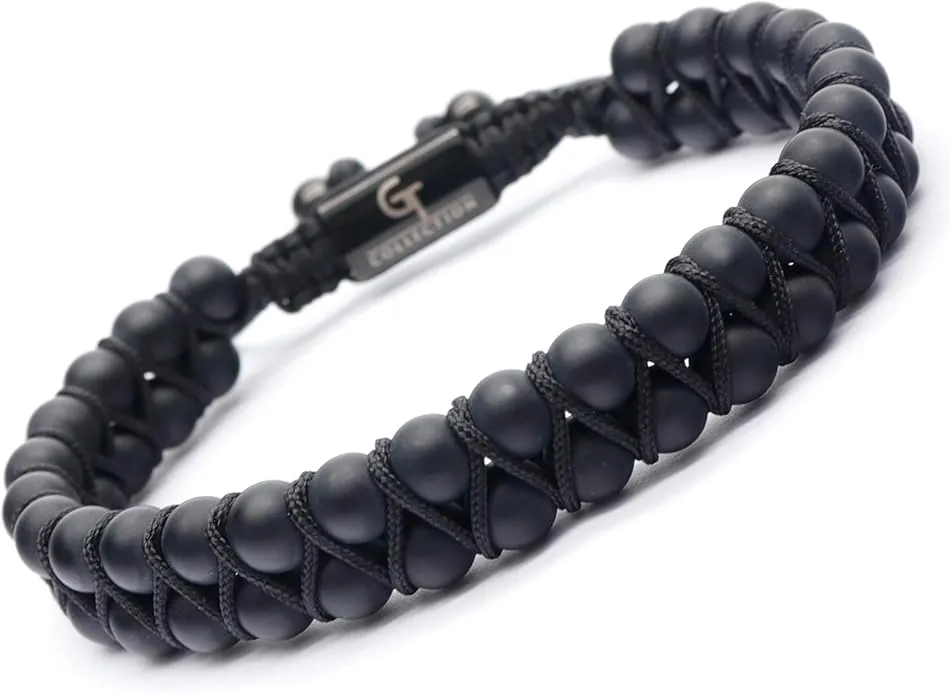 Men's Matte Black Onyx Double Bead Bracelet