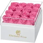 Eterfield Preserved Roses That Last A Year Eternal Rose in A Box Real Rose Without Fragrance Gift for Her (Pink Roses, Square White Box)