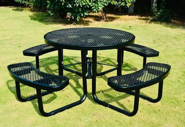 Global Industrial Expanded Steel Picnic Table Round 46" Dia x 29.5"h