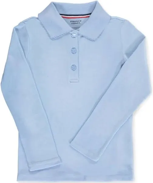 Girls Long Sleeve Picot Collar Interlock Polo Shirt