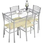 VECELO Dining Table Set, 5 Pieces Dining Set with Tempered Glass Top Table and 4 Chairs for Dining Room, Silver, 43.3 in. L