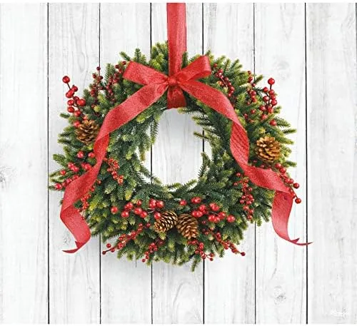 CC Christmas Decor 7' x 8' Red and Green Christmas Wreath Single Car Garage Door Banner