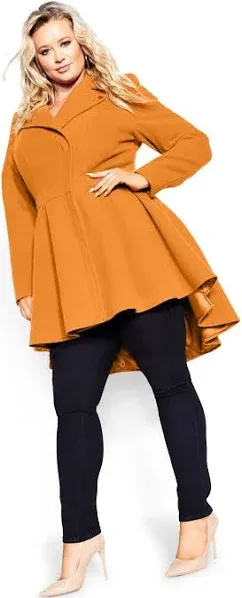 City Chic Women's Plus Size Hi Lo Frill Coat