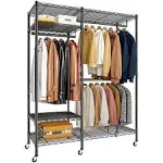 Raybee 79" H Clothing Rack with Wheels Load 770LBS Heavy Duty Clothes Racks for Hanging Clothes Portable & Adjustable Metal Garment Rack Closet 79" H x45 W x17 D,Black