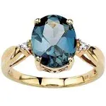 PalmBeach Yellow Gold-plated Sterling Silver Oval Cut Genuine London Blue Topaz and Diamond Accent Ring Sizes 5-10