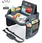 Kids Travel Tray with Dry Erase Board, Travel Tray for Kids Car Seat, Carseat Table Trays for Toddler, Kid Activity Desk for Air Travel, No-Drop Tablet Holder & Borders (All Grey)