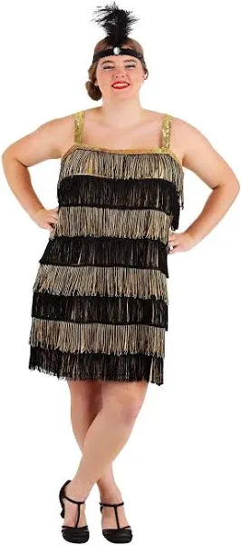 FUN Costumes Women's Plus Size Fringe Gold Flapper Costume