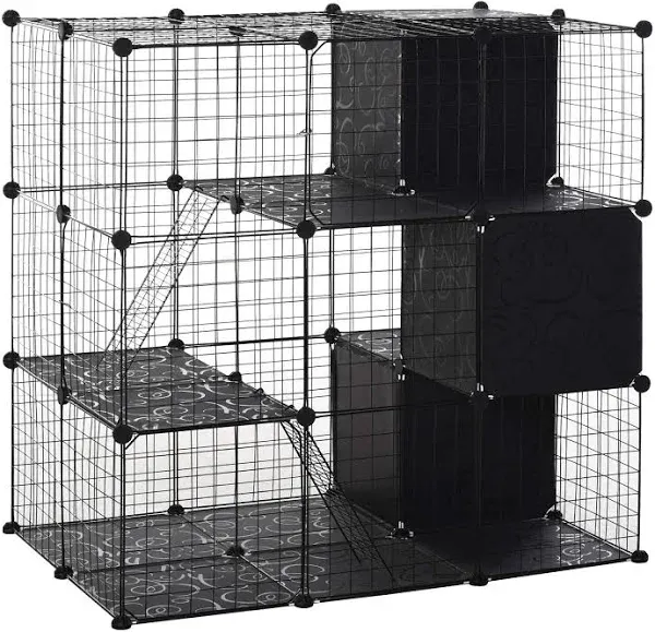 PawHut Pet Playpen Small Animal Cage 56 Panels with Doors, Ramps and Storage Shelf for Rabbit, Kitten, Chinchillas, Guinea Pig and Ferret