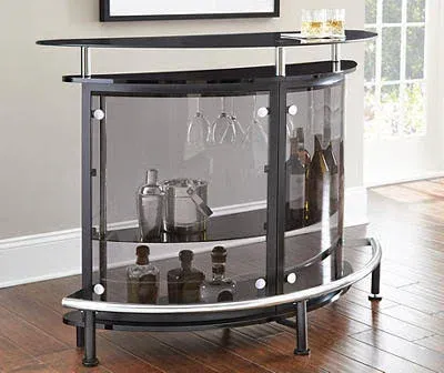 Steve Silver Ariana Black Bar Table/Server, Smoked Glass Shelves - 21" x 51" x 41"