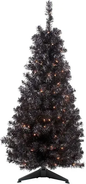 Northlight 4&#039; Pre-Lit Black Artificial Tinsel Christmas Tree, Clear Lights