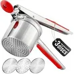 Potato Ricer with 3 Discs - Masher for Potatoes, Cauliflower, Gnocchi ( Red )