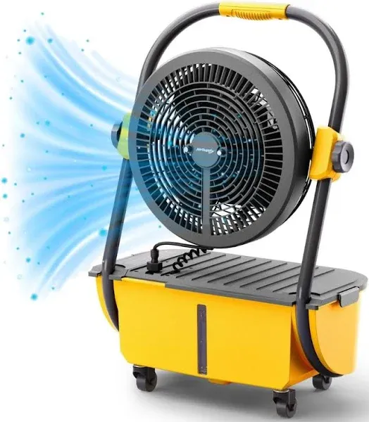 TURBRO Cordless Misting Fan with 19,200mAh Rechargeable Battery, Portable Floor Fan with 2.9 Gal Water Tank and Pump, 120° Oscillation, 15ft Mist Range, for Outdoor Sports, Poolside, Barbeque, Camping