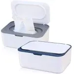 Beieverluck 2 Pack Baby Wipes Dispenser Wipe Holder with Lids Refillable Wipe Container Case for Bathroom Travel Wipe Holder Keeps Wipes Fresh (Grey and Blue)