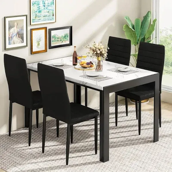 DKLGG 5-Piece Faux Marble Dining Table Set for 4