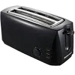 Sleek Long Slot 4 Slice Toaster with 6 Settings &amp; Cool-Touch Design in Black