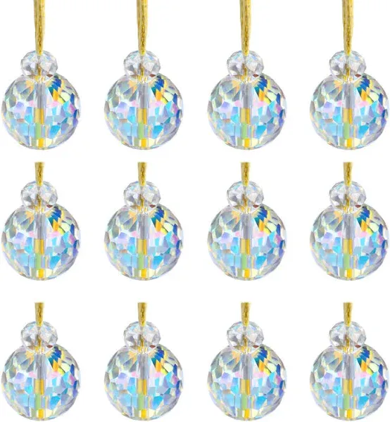 12 Pcs Clear Crystal Glass Christmas Balls Ornaments, 0.87&#034; Mini Prism Ball