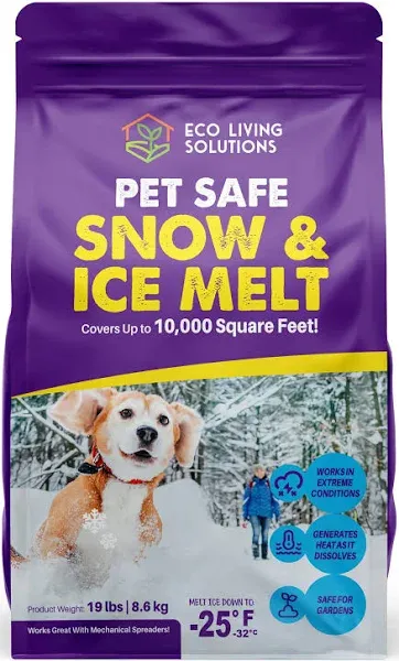 Pet Safe Snow & Ice Melt | Eco Living Solutions | Calcium Chloride | Works Under -25 °F | Safe for Concrete Driveway and Roof | Better Than Rock Salt | Safe for Kids and Pets (10, Pounds)