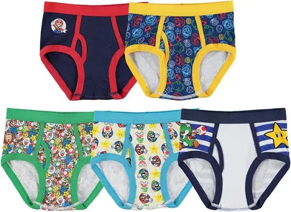 Mario Super Mario Classic Briefs, 5 Pack, New Size 4 Underwear Under pants