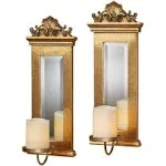 Acanthus Mirrored Wall Sconces Gold Set of Two