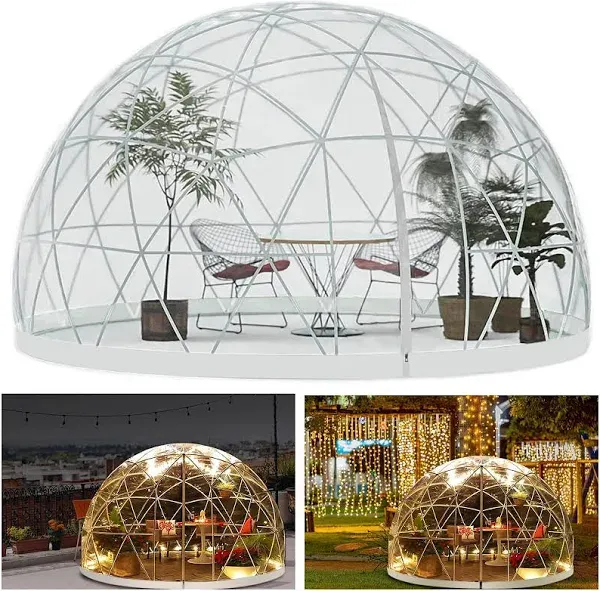 12FT Garden Dome Igloo Tent House, Garden Igloo Tent with PVC Cover, Weatherproof Greenhouse Garden Bubble Tent Outdoor, Clear Igloo Dome House for Backyard, Party