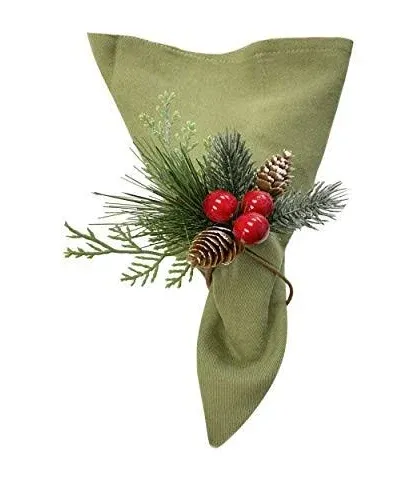 Angel Isabella Christmas Collection Napkin Rings - Cloth Napkin Holder For Table Setting, Evergreen Snowy Pinecone Napkin Rings with Berries & Decor to Match Holiday Dinner Dining Table Top - Set of 6