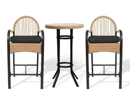 3x Outdoor Bar Table Set Pub Height Table &amp; 2 WickerBar Height Chair BarstooYT