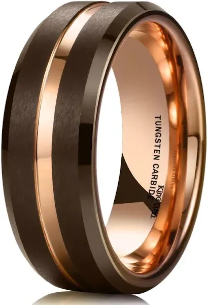 King Will Classic Tungsten Carbide Wedding Band Ring for Men - Available in Black, Silver, Gold, Blue, Brown, Red, and Purple Grooved Center Comfort Fit Suitable For Every Day Wear