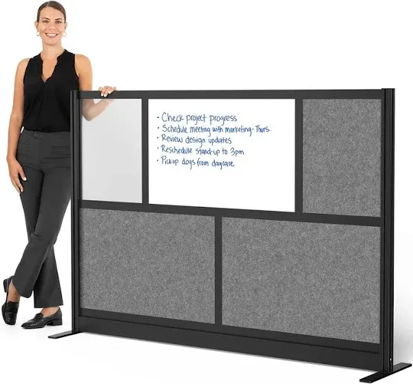 Stand Up Desk Store Workflow Modular Wall | 70'' x 48'' Wall | Expandable Partition Room Divider with Rearrangeable Frosted Acrylic, Sound Absorbent and Whiteboard Panels (Black Frame)