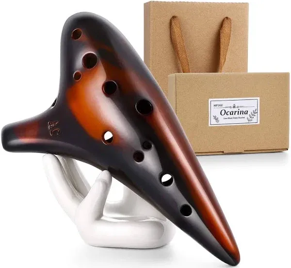 Ocarina 12 Hole Tones Alto C with Gift Wrapping Display Stand Neck Cord Protective Cover Song Book Strawfire Masterpiece Collectible Music Instrument Gift Idea For Kids Beginner Musician