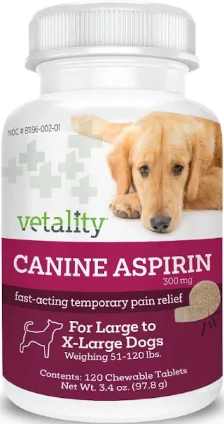 Vetality Canine Aspirin Pain Relief Chewable Tablets For Large To X-Large Dogs (3.4 oz, 120 ct)