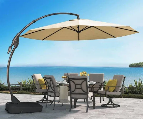 Grand Patio 12 FT Sunbrella Cantilever Umbrella with Base Outdoor Aluminum Offse