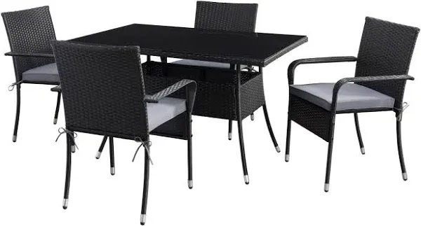 CorLiving Parksville 5p Black Wicker / Rattan Patio Dining Set w Rectangle Table