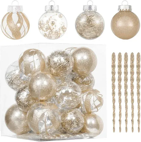 Christmas Ornaments Set, 32Pcs Clear Plastic Shatterproof Christmas Ball Hanging