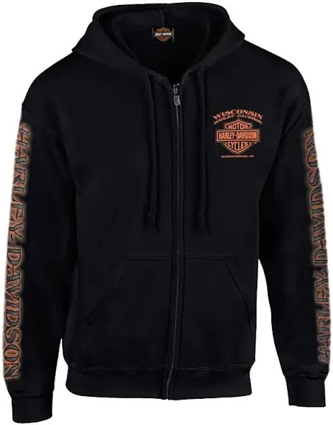 Harley-Davidso<wbr/>n Men&#039;s Lightning Crest Pullover Hooded Sweatshirt, Black