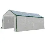 20&#39; L x 10&#39; W x 8&#39; H Heavy-duty Greenhouse Walk-in Hot House with Windows and Roll Up Door, PE Cover, Steel Frame, White