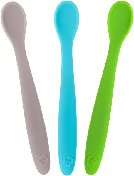 WeeSprout Silicone Baby Spoons - First Stage Infant Feeding Utensils With Soft-Tip, Bendable Kitchenware for Parent & Self-Feeding, Ultra-Durable, Dishwasher Safe, Travel Case, Set of 3