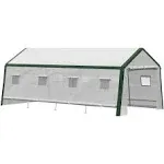 20&#39; x 10&#39; x 8&#39; Heavy-duty Greenhouse, Walk-in Hot House with Windows and Roll Up Door, PE Cover, Steel Frame, White