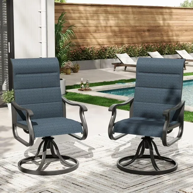 Poteban High Back Outdoor Dining Chairs Set of 2, All Weather Swivel Patio Chairs, Breathable Garden Outdoor Furniture for Backyard Deck